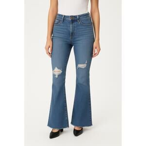 Pink Label 70's Jeans Womens‎ Size 1 Blue Flared Raw Hem Distressed Y2K Vintage